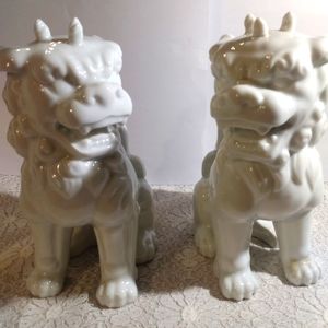 Pair of White Porcelain Japanese Foo Dogs Figurines